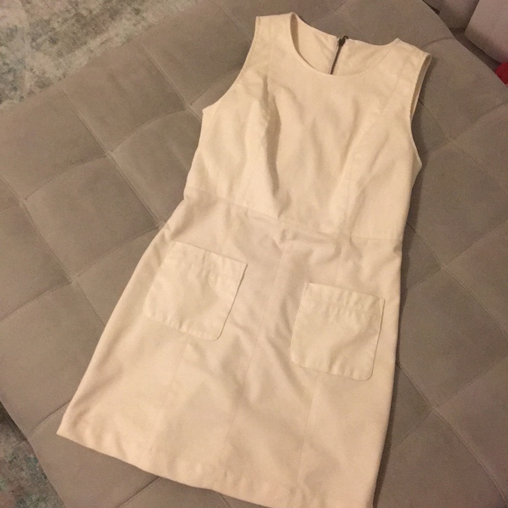 Faux leather white mini dress with pockets